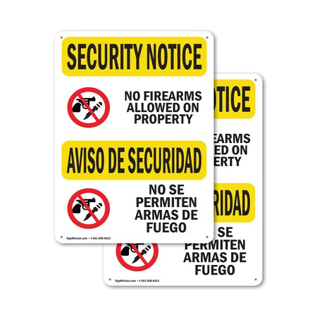 Signmission No Guns Allowed Bilingual OSHA Security Notice Sign, Plastic, 10in W x 14in L, 2PK OS-2PACK-SN-P-1014-L-11612
